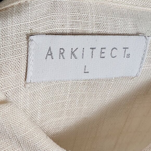 Arkitect Beige Linen Blend Button Up Shirt Roll Tab Sleeve Minimalist Loose - Picture 3 of 5